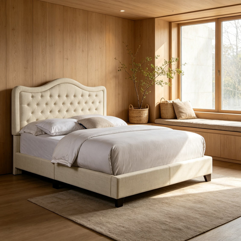 Upholstered Linen Panel Headboard, Queen, Beige