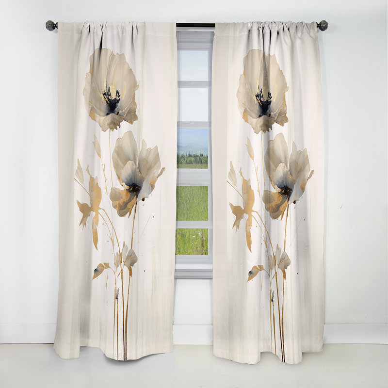 Cream Vibrant Poppies I - Floral Curtain - Blackout Floral Curtain - 1 Panels, 52" W x 84" L