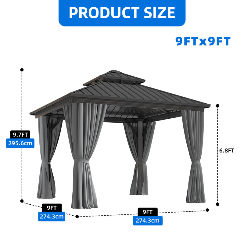10ftx10ft Outdoor Gazebor Perfect for Any Weather and Seasons, Winter Canopy Gazebo, Classic Backyard Pavilion, Double Roof Gazebo with Double Layered Curtains : Inner Mesh Netting and Fabric Curtains 