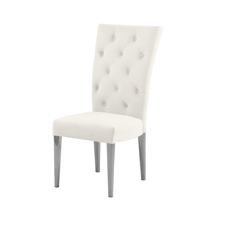 Of 2 Modern Velvet Back Dining Chairs With Finish Metal Legs, Cream Color, Rectangular Shape For Stylish Room, Medium Firm Seating