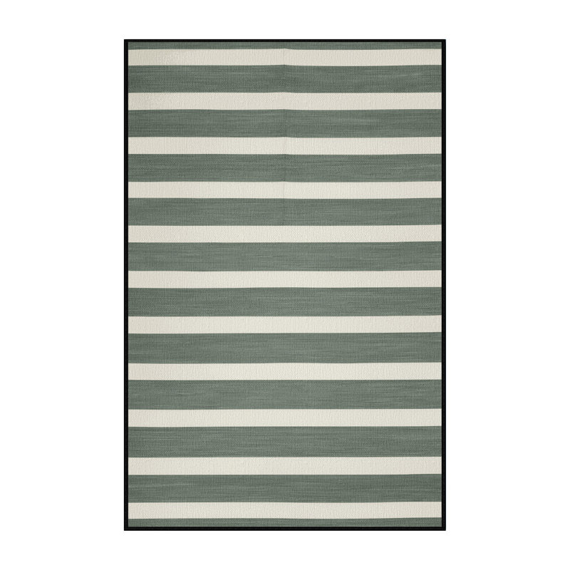 Washable Sage White Striped Area Rug, Rectangle 8' x 10'