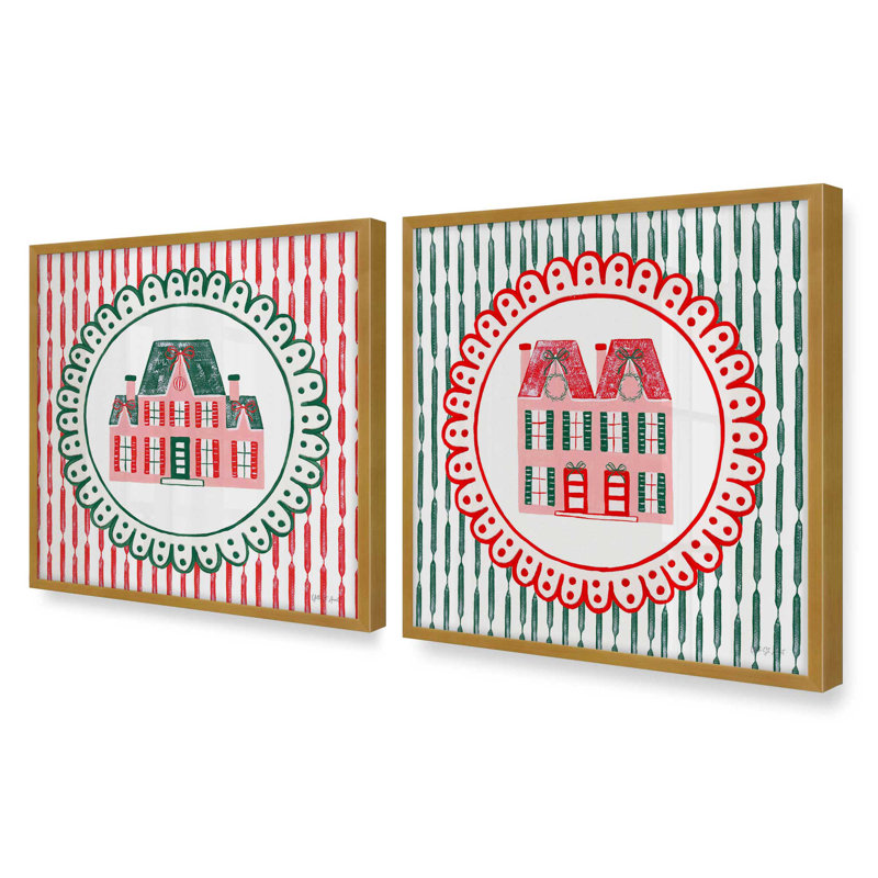 Ensemble de 2 estampes festives Manor Glow, Or poli, 12 po x 12 po