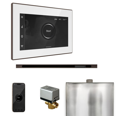 Ensemble de commande de douche à vapeur XButler avec commande iSteamX et tête de vapeur linéaire en blanc 