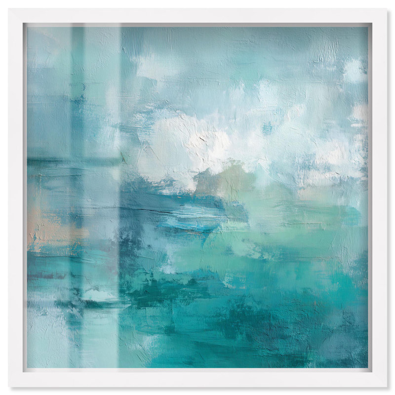 Art mural abstrait vert et bleu Shadowbox par Art Remedy, H 13 po x l 13 po, Blanc