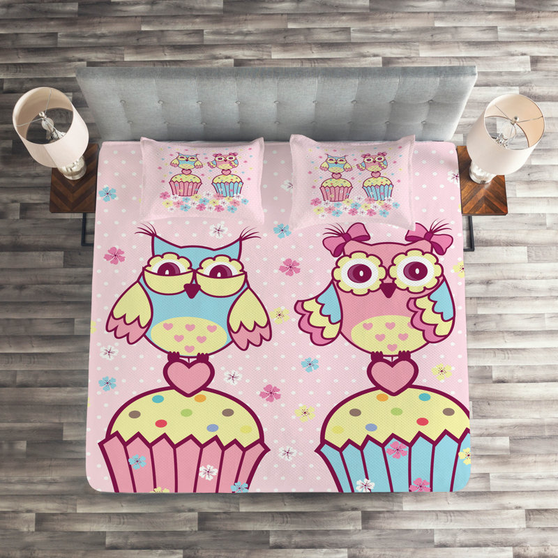 Owl Polyester Coverlet, King Bedspread + 2 Shams