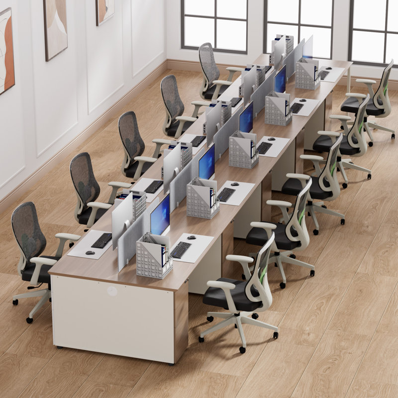 Okeysen 10 Person Workstation Modular Attachable Office Desks with 10 BIFMA-Certified Office Chairs, 10