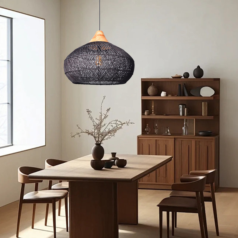 Bridin 1 - Light Natural Geometric Pendant, Black, 17.72" H x 23.62" W x 23.62" D