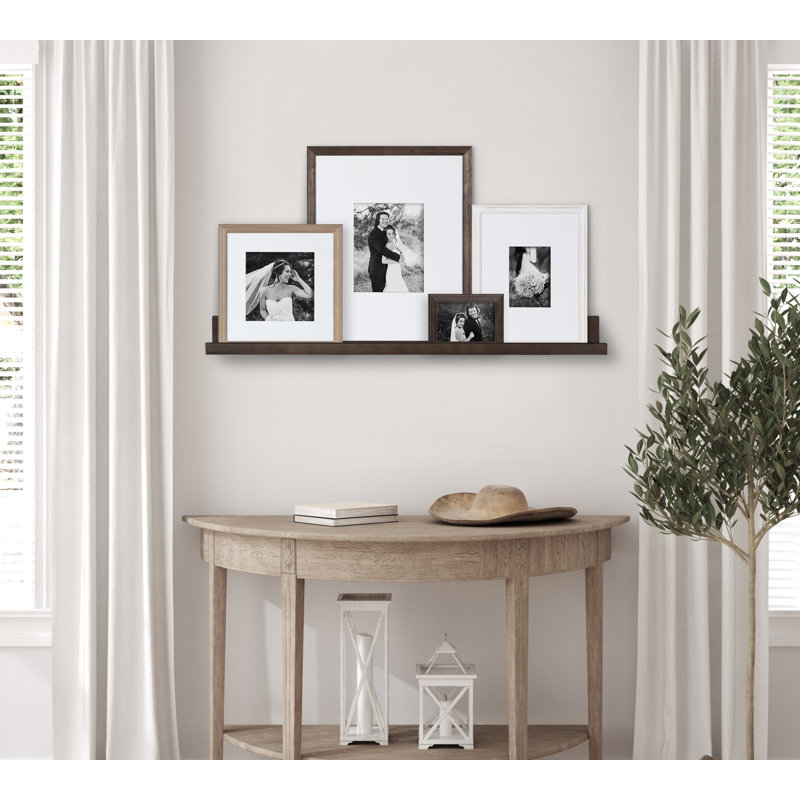 Augu Wood Beveled Picture Frame - Set of 4 with Mat, Brown/White
