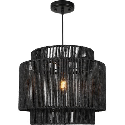 Boho rotin plafonnier encastré à la main abat-jour tambour en bois naturel petit lustre pour chambre à coucher, couloir, entrée, cuisine, chambre de bébé