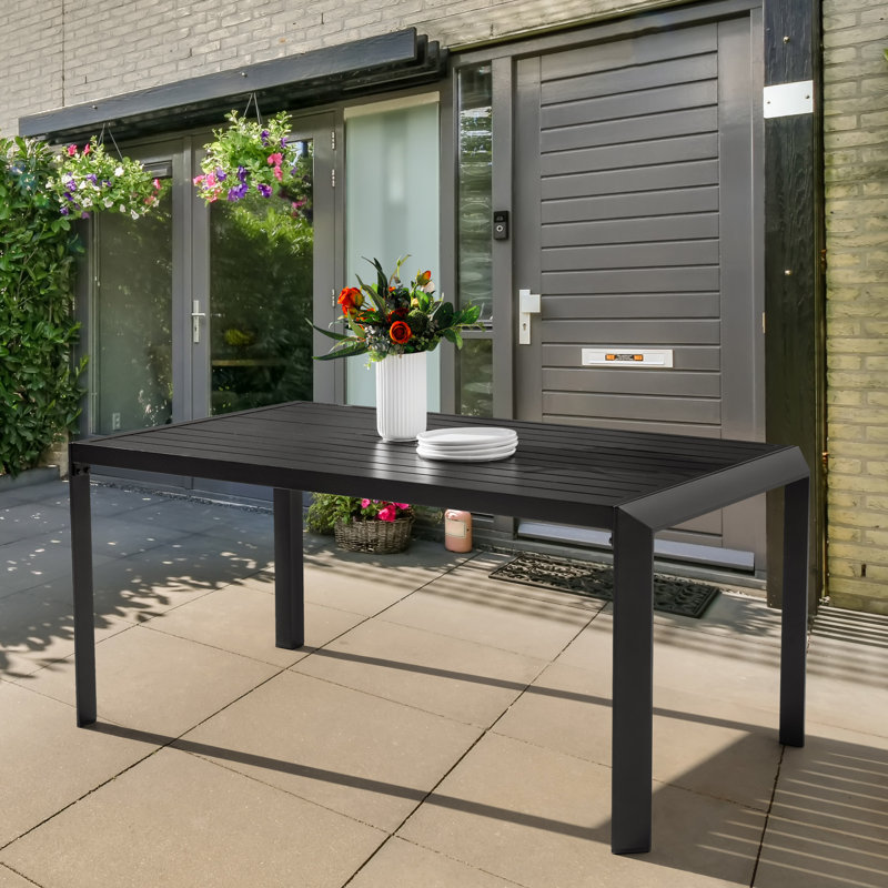 Outdoor Aluminum Dining Table Square Table with Powder-Coated Finish, Open-Slatted Tabletop and 2.4’’ Umbrella Hole, Garden Patio Table for 4 People, Black