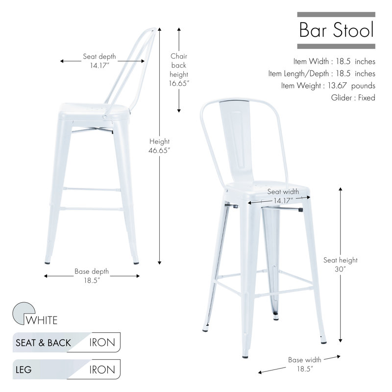 Tabouret de bar galvanisé Gainsborough, Blanc, 30 po