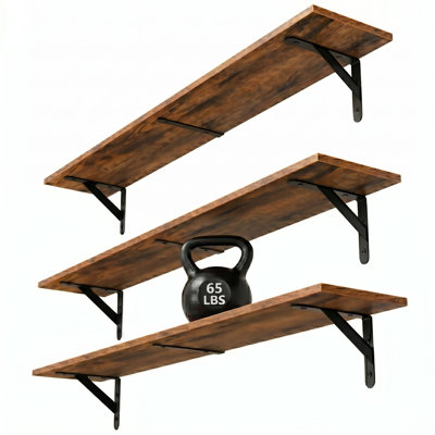 Floating Shelves for Wall 40″W x 8″D, Long Wall Mounted Shelves Set of 3, Wood Book Shelves Decor, Farmhouse Display Shelf for Bedroom, Living Room, Laundry Room, Kitchen, Bathroom, Brown