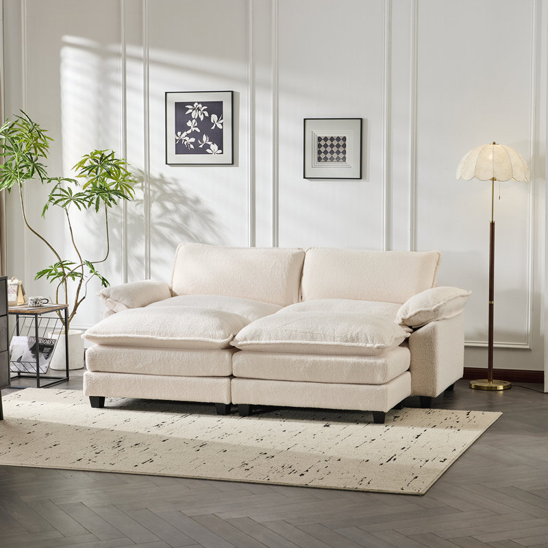 Causeuse à deux couches avec coussins de 86,2 po l 86,2 po Chellie, Blanc