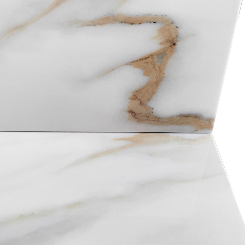 Dosseret de meuble-lavabo en pierre frittée blanche de 22 po de hauteur 4 po, motif veiné, teinté - pour l'apparence de la salle de bain, design américain, aspect teinté