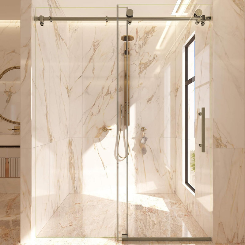 Frameless Single Sliding Shower Door 5/16" Thick Glass 48 X 72, Brushed Nickel