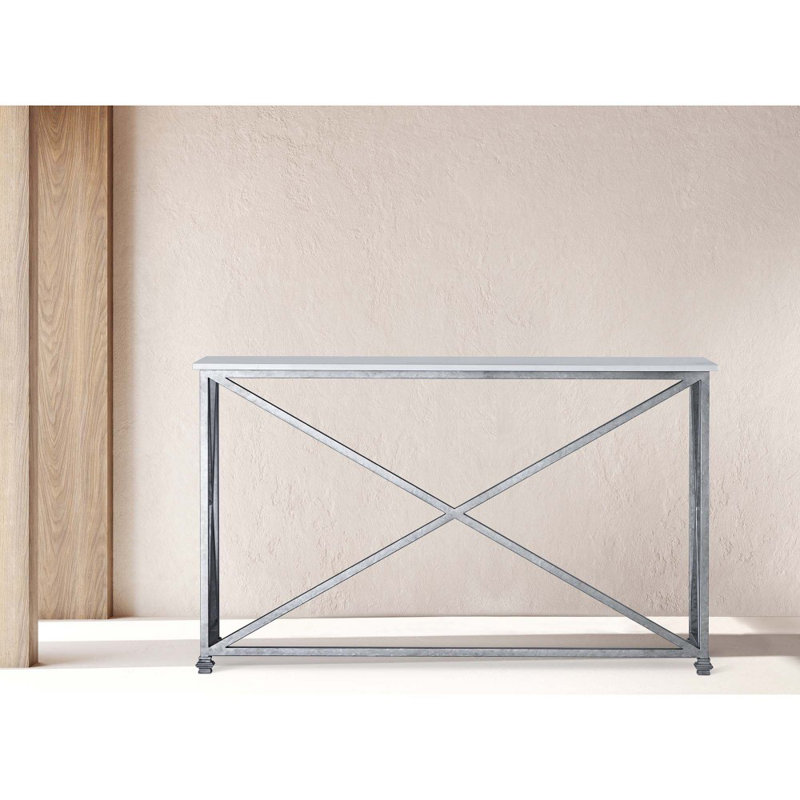 Medallion 60'' Console Table, Royal Silver, 36"H x 60"W x 15"D, Carrera Marble