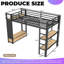 Lit mezzanine simple en métal UnaNidus avec garde-robe, tablettes de rangement et panneau perforé pour économiser de l'espace