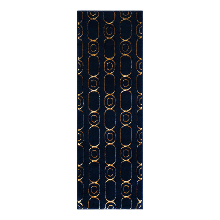 Latitude Run® Column Novica Rug Navy Blue and Gold
