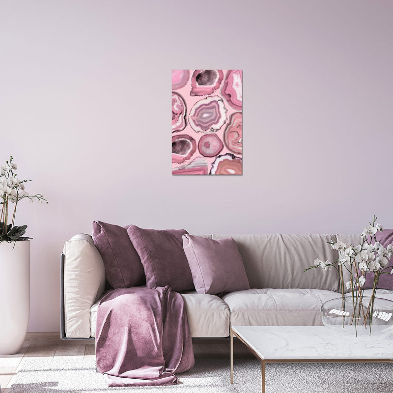 Agates roses, impression sur verre acrylique, H 24 po x l 16 po x P 0,25 po