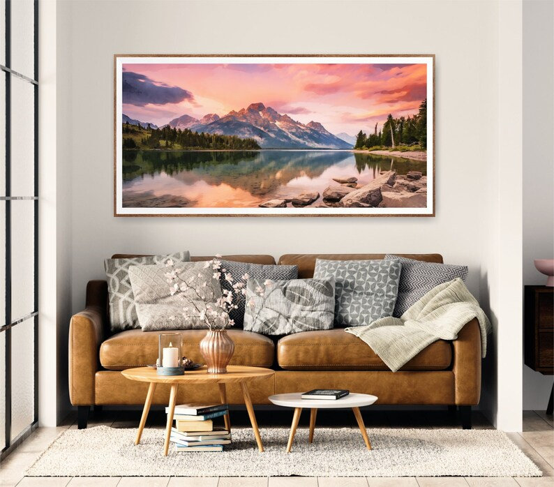 «Grand Teton National Park», affiche murale extra large, impression de voyage. Coucher de soleil, Toile tendue