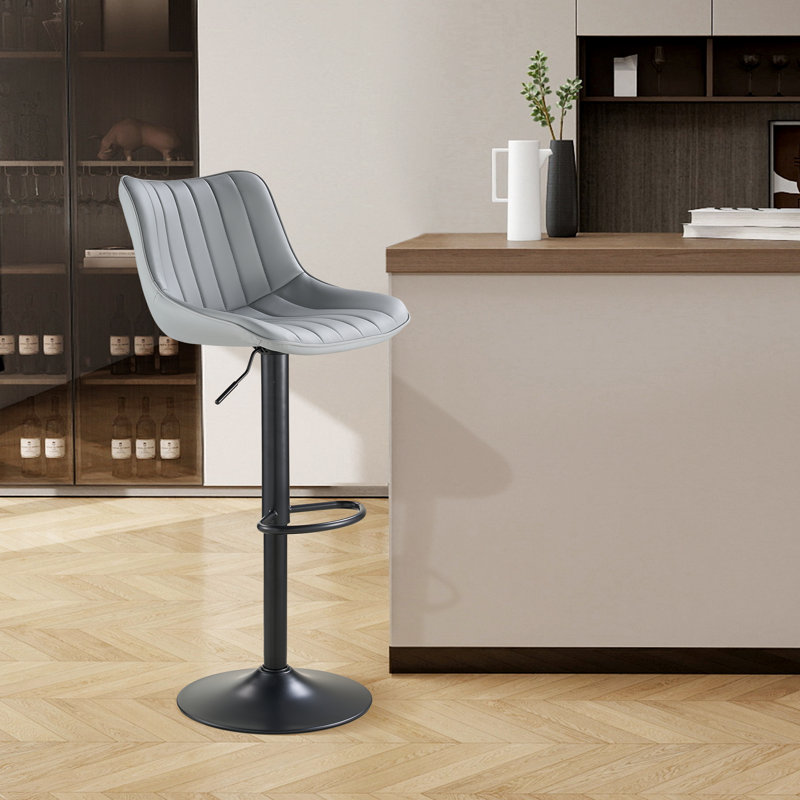 Adjustable Swivel Bar Stools, Counter Height Bar Stool with Footrest, Modern PU Leather Bar Chairs for Kitchen Island, Dining Room, Lightgrey(Set of 2)