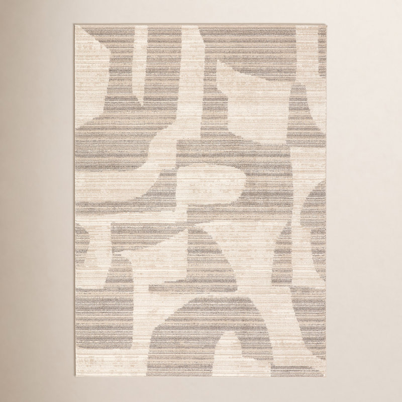 Vibe by Union Rustic Loehrke Powerloomed Abstract Tan/Taupe Area Rug, Rectangle 5' x 8'