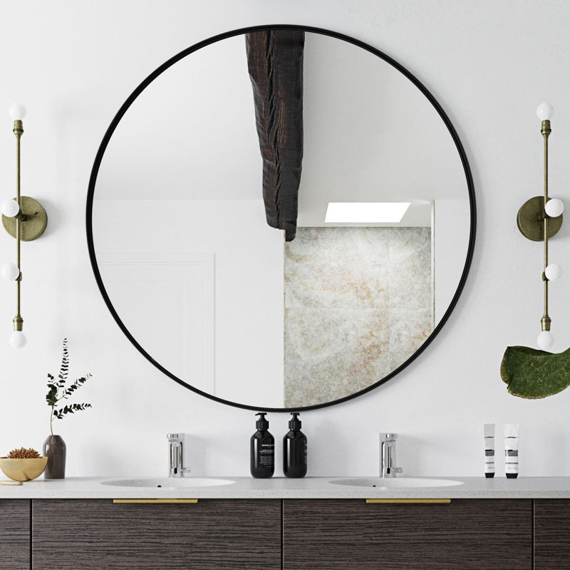 Miroir de salle de bain moderne moderne, Noir, 24" X 24"