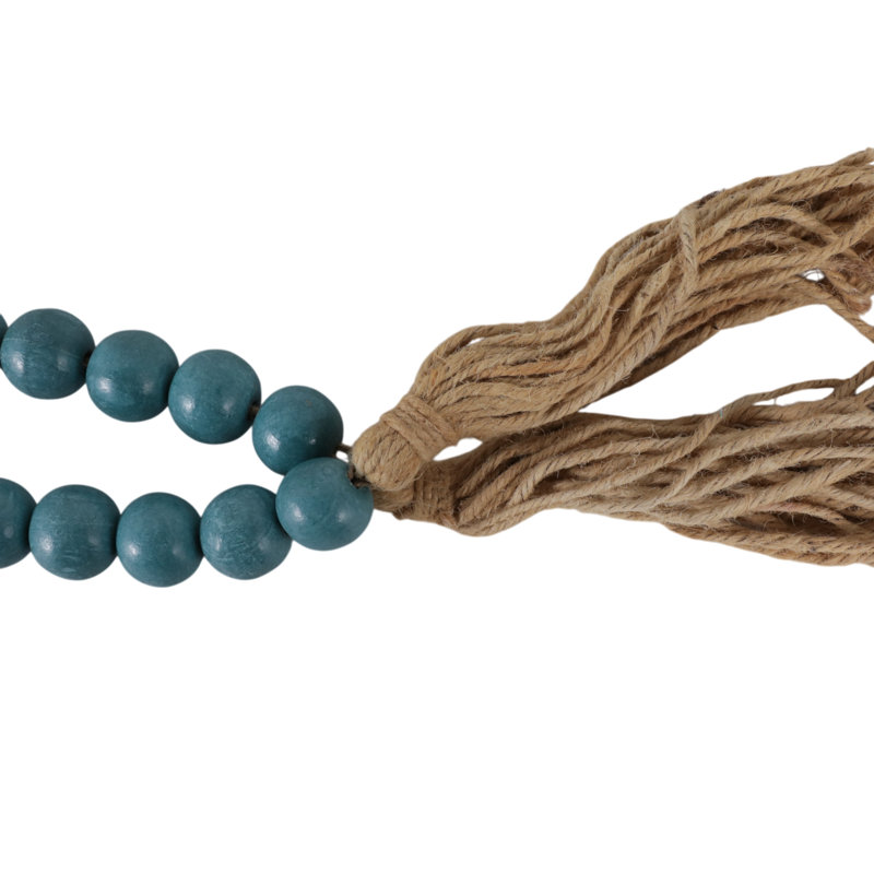 Barri Wood and Jute Decorative Bead Strand with Woven Texture and Tassel Detail Featuring Rustic Design and Contemporary Accents for Versatile Styling in Modern or Traditional Settings