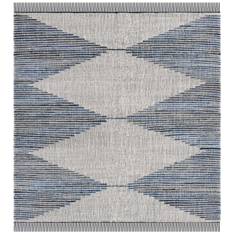 Tapis rayé en laine / jute à tissage plat Faynett, Carré 6 pi