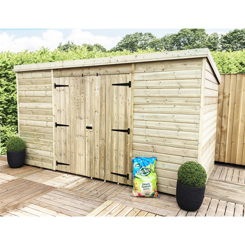 Calebe 10 x 4 Pressure Treated Pent Garden Shed with Double Doors