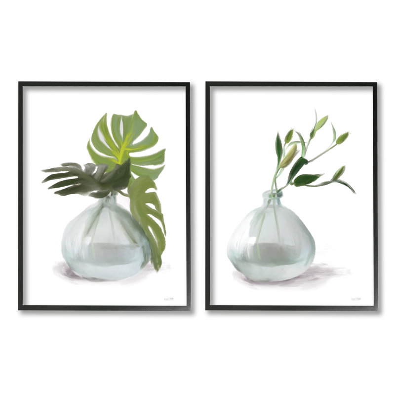 "Simple Monstera Plant Leaf Sprig" par Sally Swatland - ensemble de 2 impressions, H 20 po x l 32 po x P 1,5 po