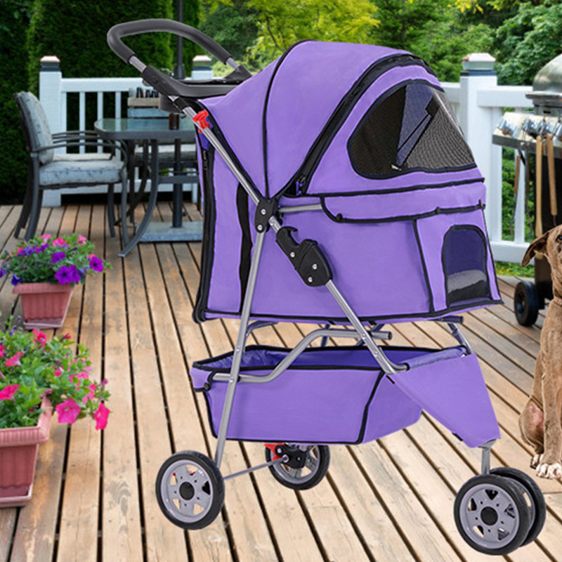 Pet Stroller 3-Wheel Foldable Cat Stroller Weatherproof Portable Travel Dog Stroller with Breathable Mesh Cover Cup Holder & Storage Basket for Small Medium Pets