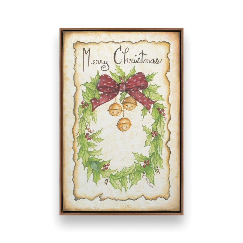 «Holly and Bells» par Mary Ann June, reproduction d'art, L 32 po x H 48 po, Brun, Toile avec cadre