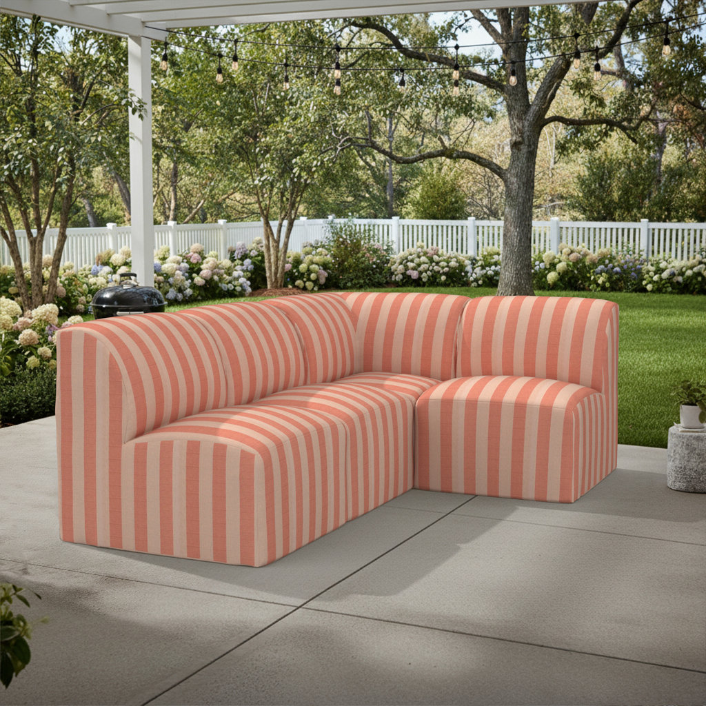 Praia 90" Sunbrella® Patio Sectional, Expressive Blush Striped Sunbrella®