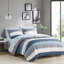 Ensemble d'édredon à rayures bleues et grises, literie pour grand lit avec draps-122455302