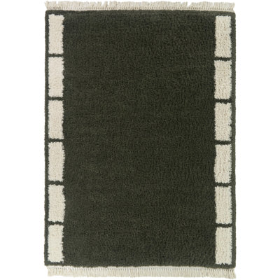 Rosado Green Geometric Border Area Rug