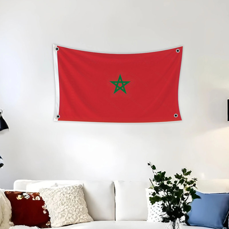 Drapeau national marocain - polyester durable de 3 pi x 5 pi, impression numérique éclatante, parfait pour la décoration d'école et de bureau, parfait pour la décoration de chambre
