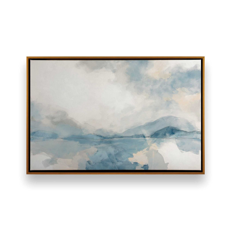 Misty Blue Reflections Canvas Print in a Frame, 32.75" H x 48.75" W, Polished Gold