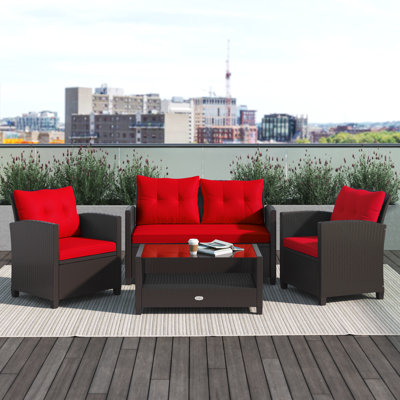 Alysheeya Wicker 4 - Person Patio Conversation Set with Cushions