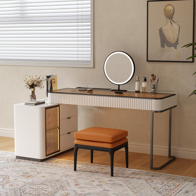 Ensemble de meuble-lavabo de maquillage Nhia, Beige, L 50 po x P 23 po x H 29,5 po