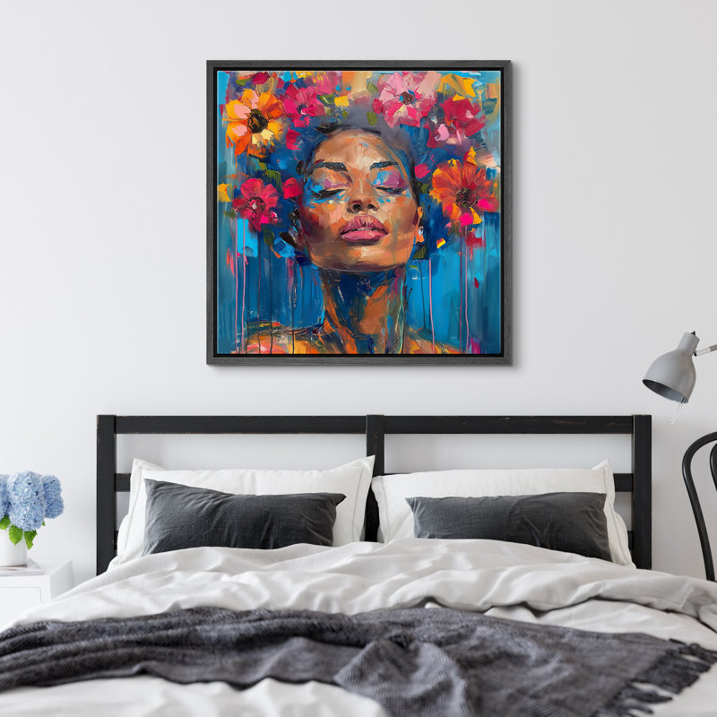 «Elegance Black African American Girl Portrait», graffiti coloré, œuvre d'art encadrée sur toile, H 24 po x l 24 po