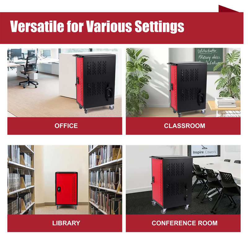 Station de chargement mobile 32 baies pour Chromebook, tablette et ordinateur portable avec multiprise, facile à assembler