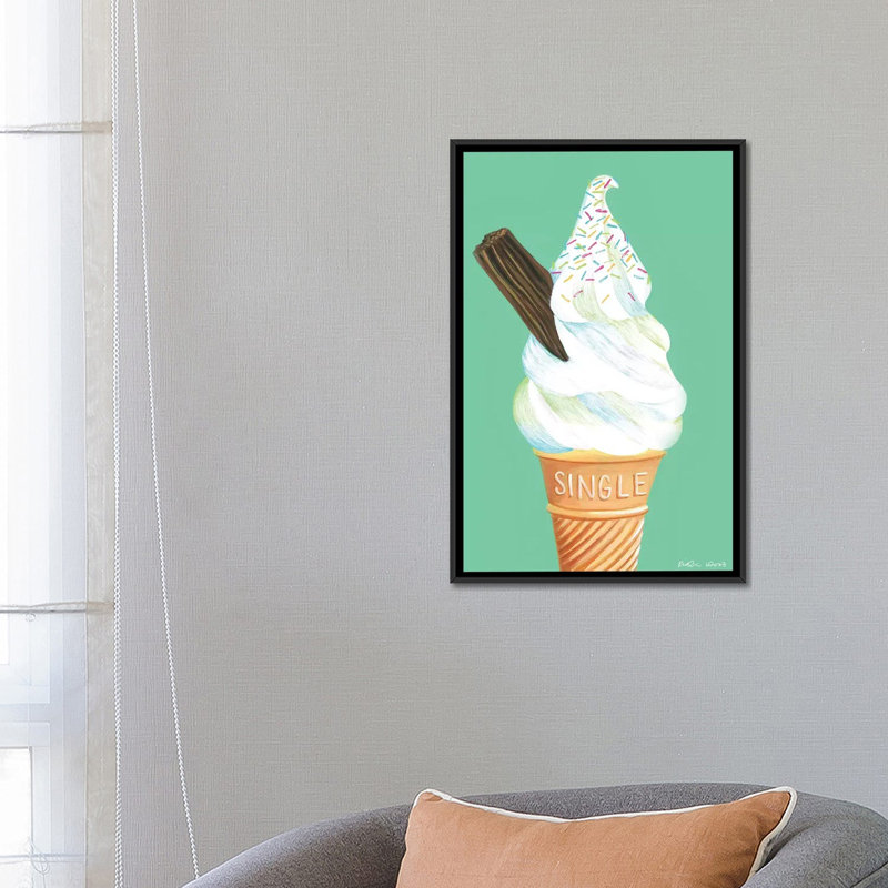 « ice crème on menthe green », impression sur toile, H 26 po x l 18 po x P 1,5 po, Toile avec cadre noir, Blanc