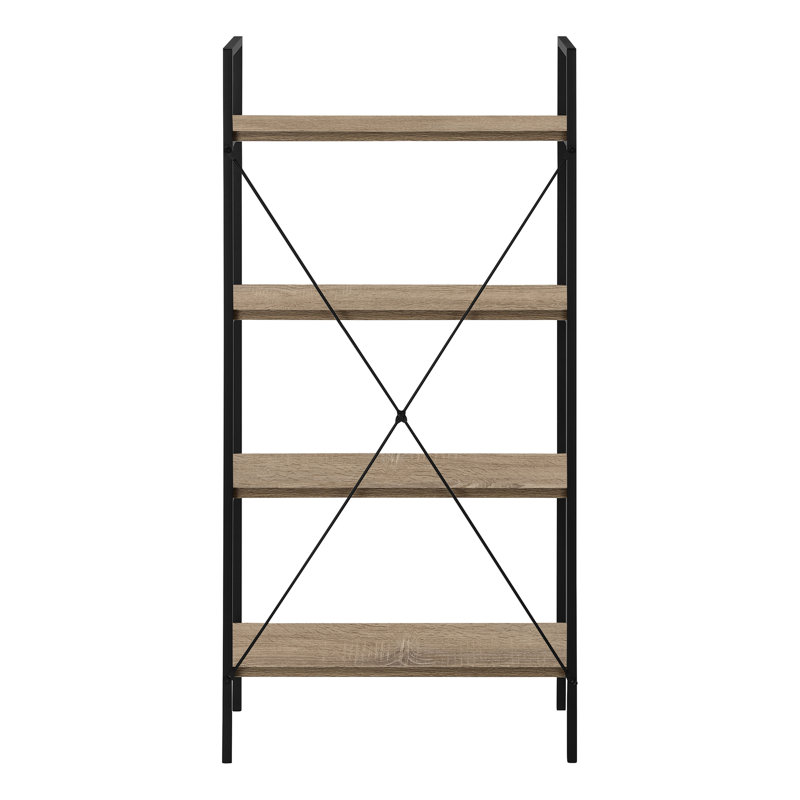 Bibliothèque, bibliothèque, 4 niveaux, H 48 po, bureau, chambre à coucher, stratifié brun, métal noir, contemporain, moderne
