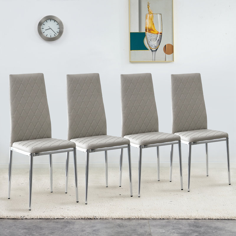 Chaise rembourrée en similicuir à haut dossier Danyacha, Gris clair, 4