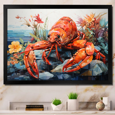 «Coral Yellow Lobster Grace», reproduction géométrique sur toile