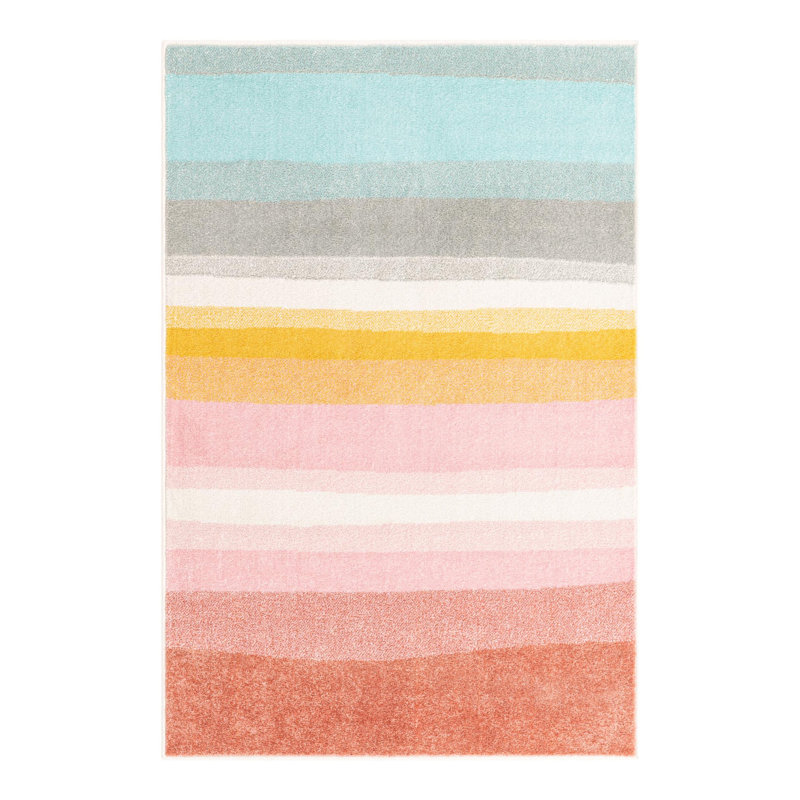 Striped Machine Woven Polypropylene Plastic Rug, Rectangle 3'11" x 5'11"