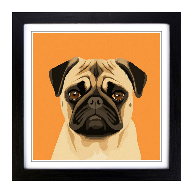 Pug Minimalism No. Copy - Framed Print, Multicolor Yellow, Black