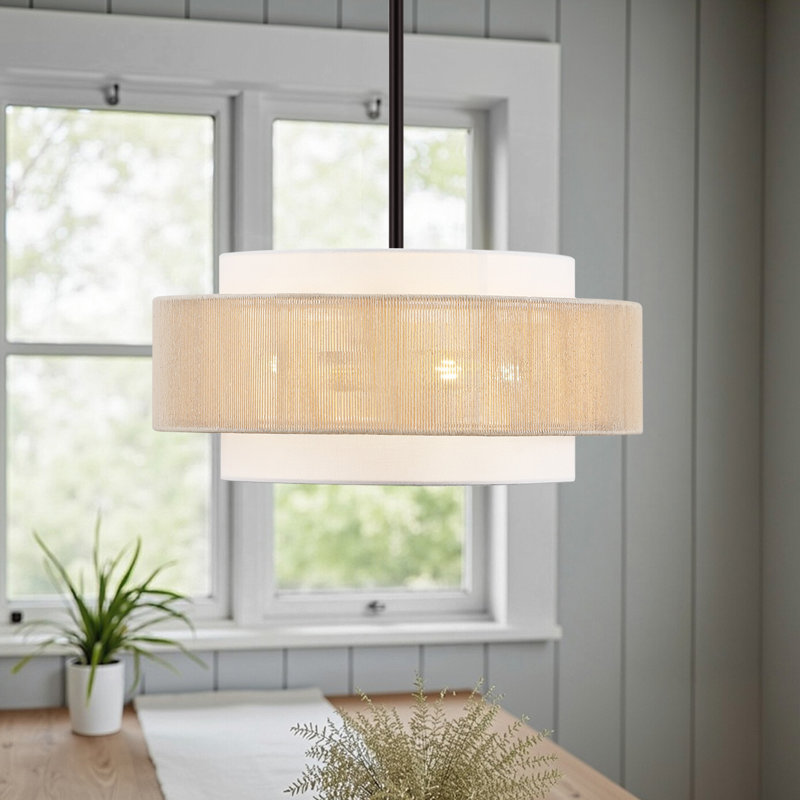 Reenat 18" 4-Light Dimmable Drum Chandelier with Hand-Woven Rope Shade, Bronze