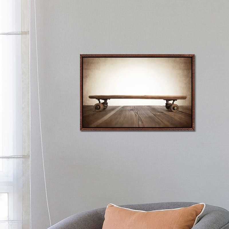 Skateboard Full Vintage - Print on Canvas, Classic Brown Wood Framed, 66.04 cm H x 45.72 cm W